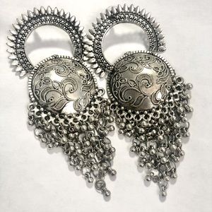 Silver big statement earrings